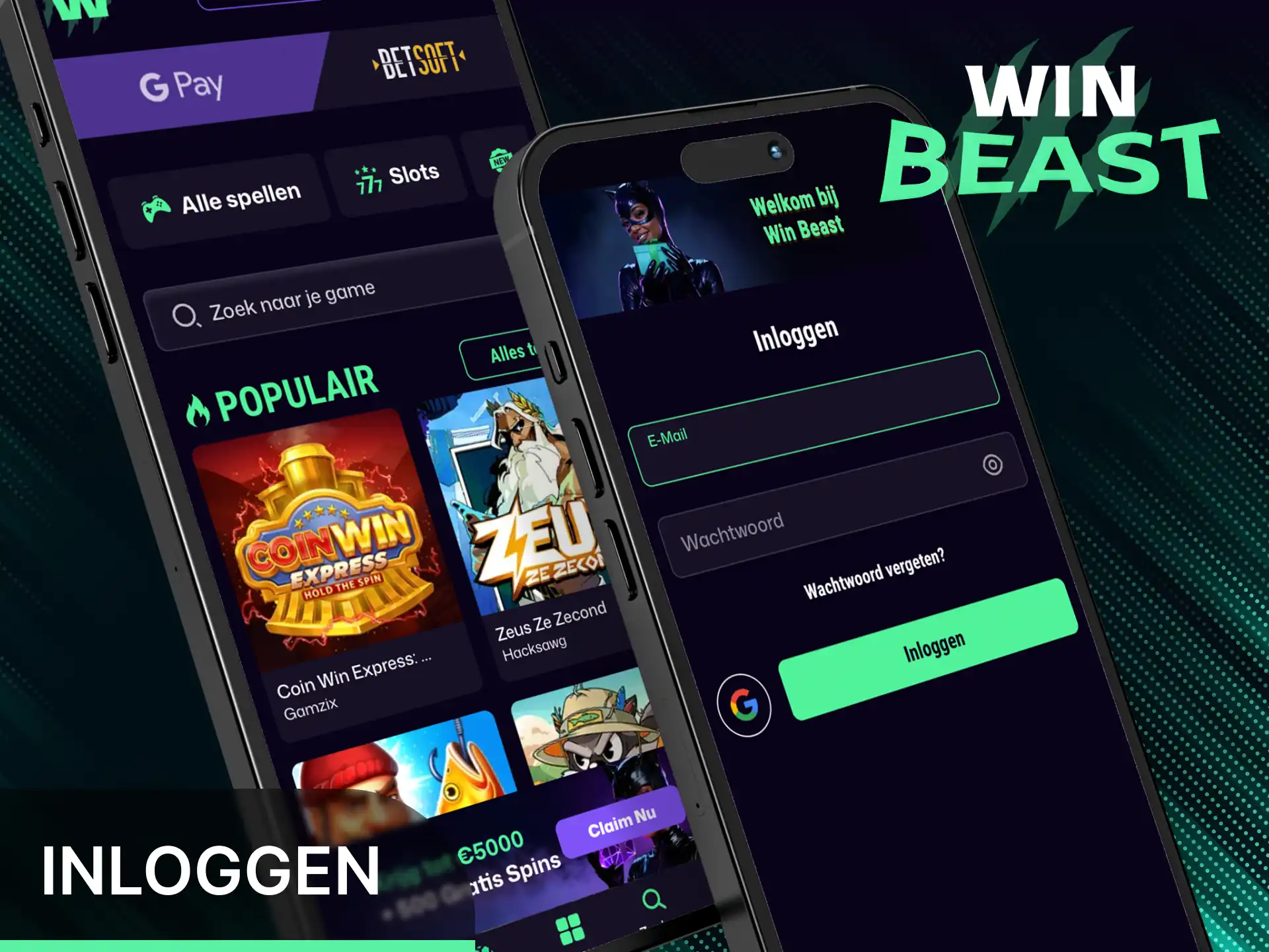 Log eenvoudig in via de Win Beast app op jouw mobiel.