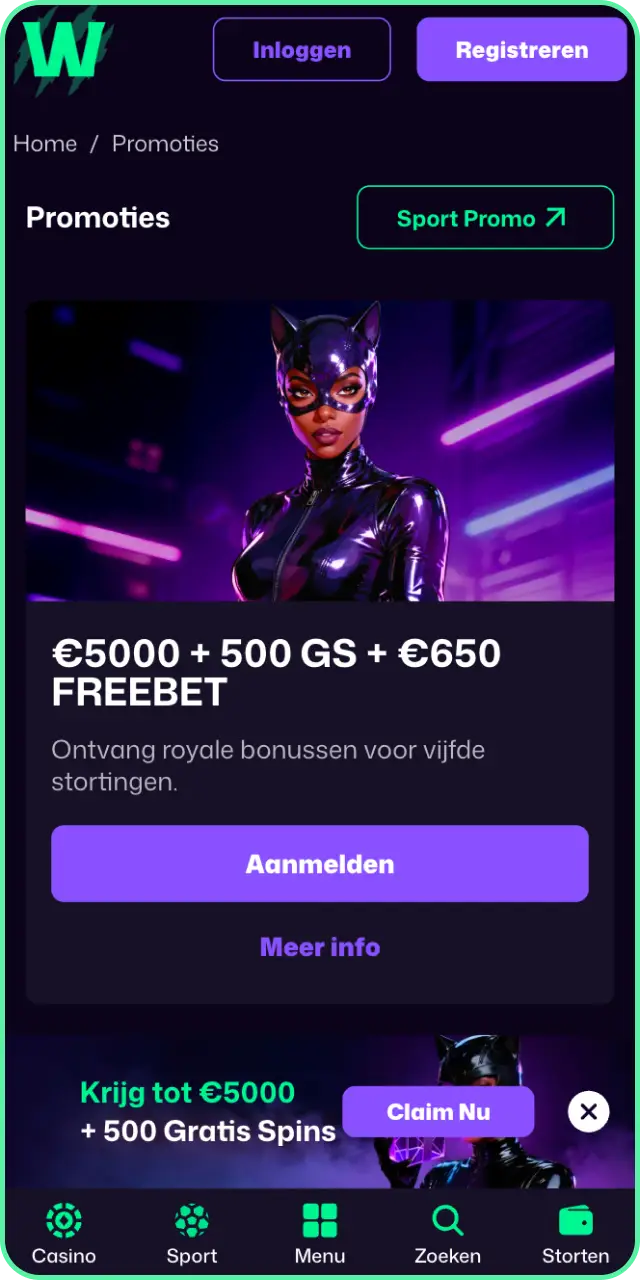 Ontdek de voordelige interface van de Win Beast app bonus pagina.