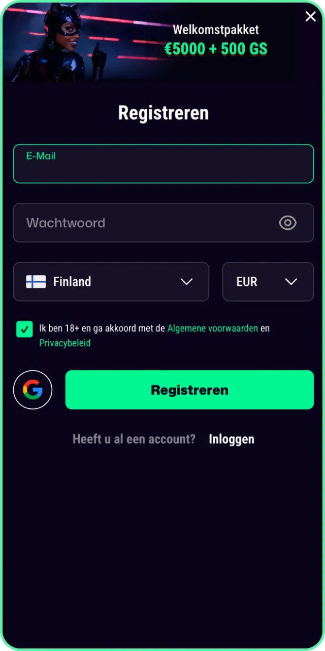 Bekijk de eenvoudige interface van de Win Beast app registratie pagina.