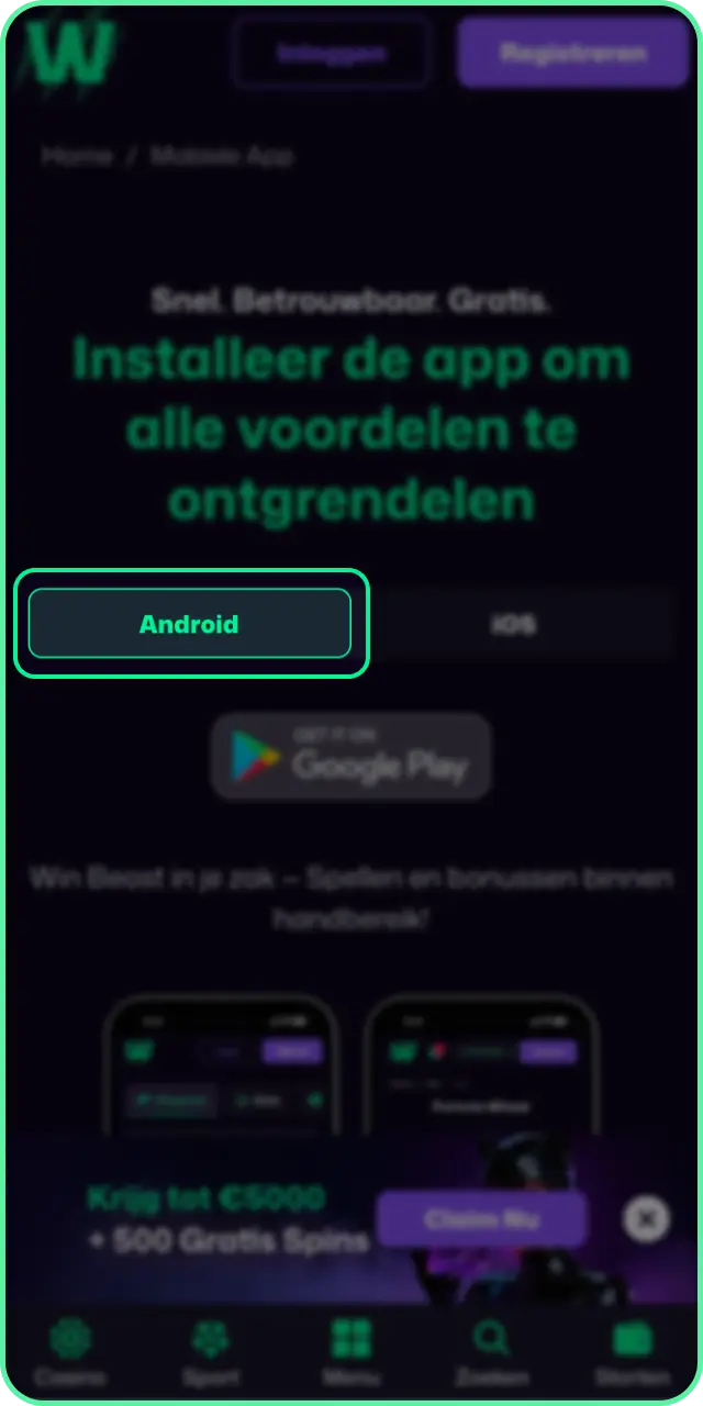 Download het Win Beast APK Android bestand eenvoudig op je telefoon.