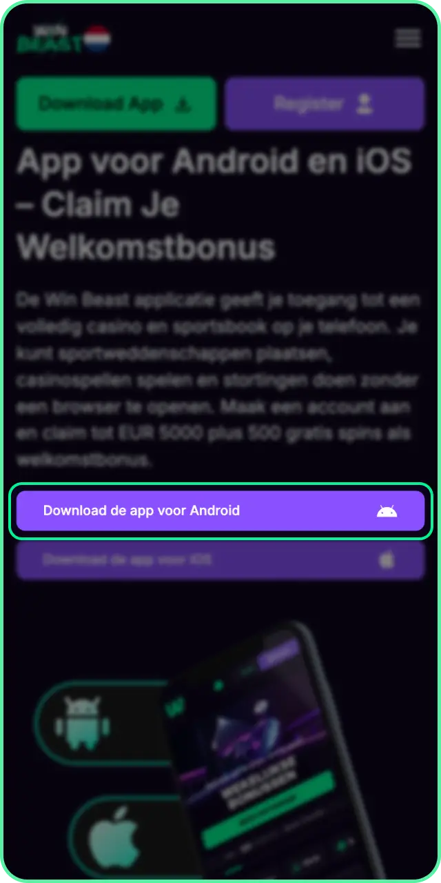 Klik op de knop om de Win Beast app Android download direct te starten.