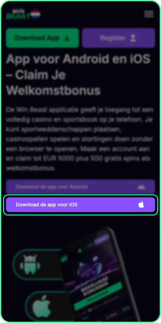 Tik op de knop om de Win Beast iOS PWA app direct te downloaden.