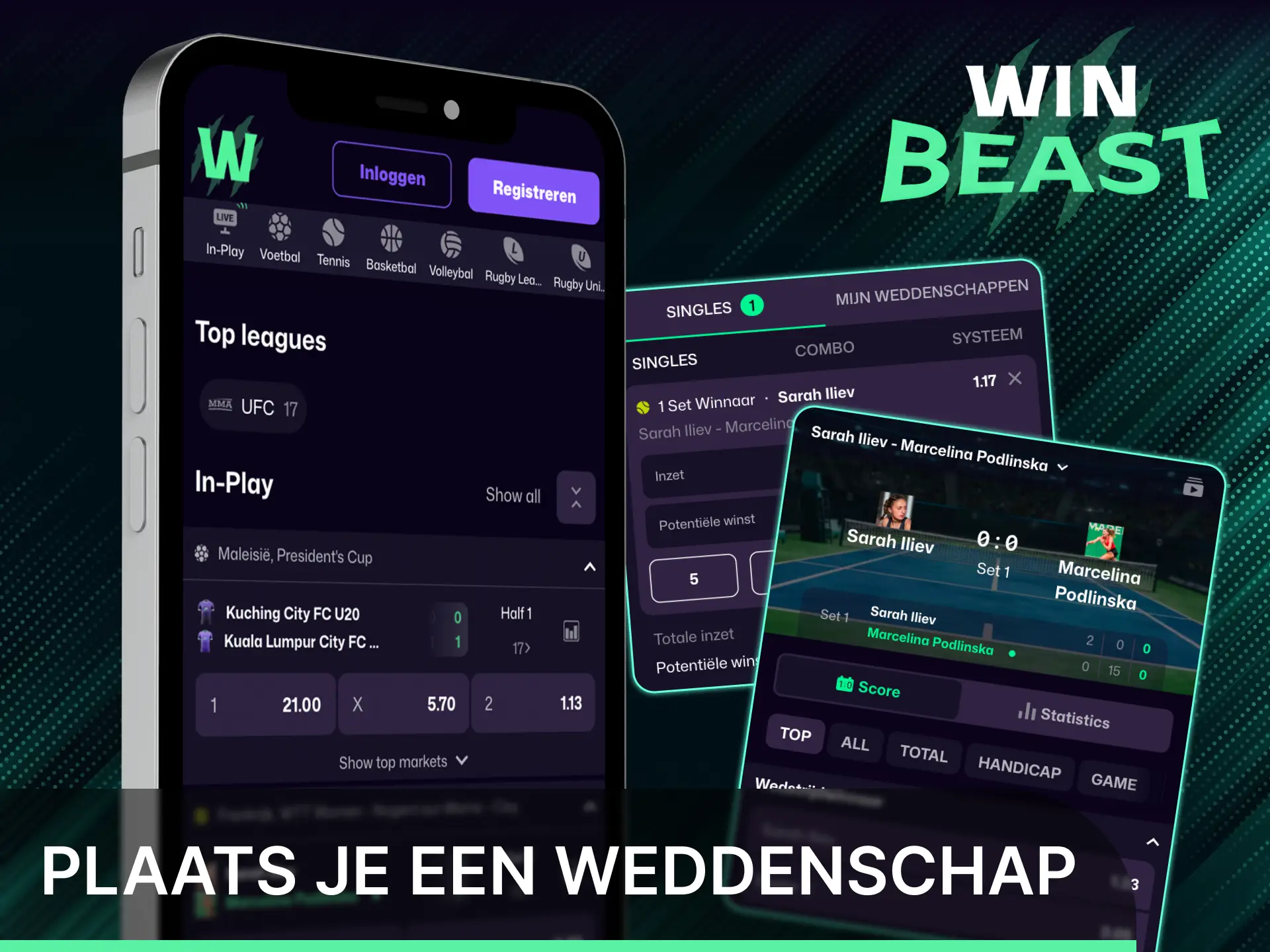 Gebruik live weddenschapsfuncties functies in de mobiele Win Beast app.
