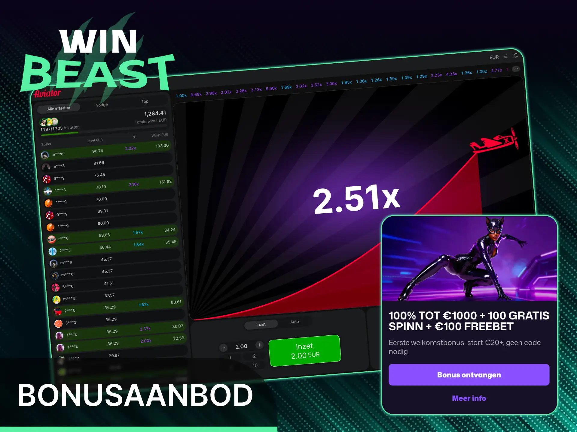 Pak een aantrekkelijk bonusaanbod om Win Beast Aviator te spelen.