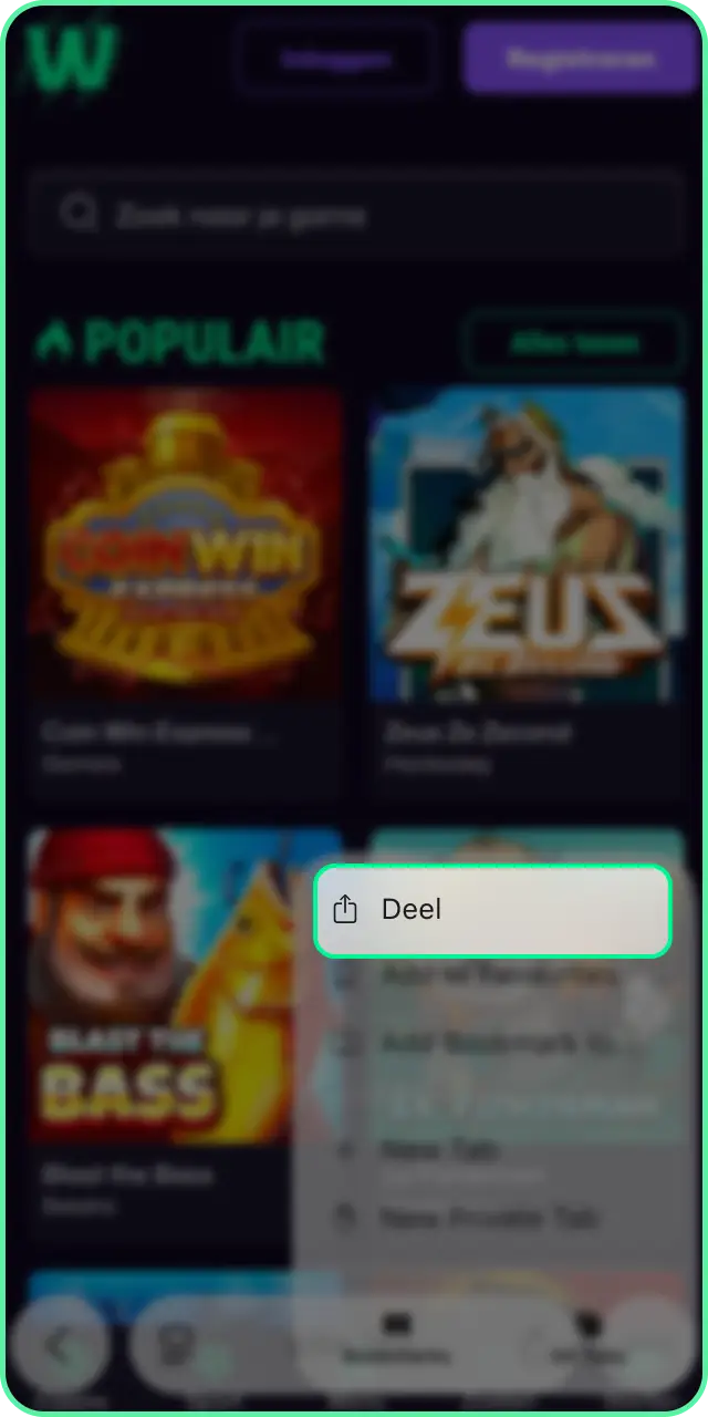 Tik op het deelicoon onderaan het scherm om iOS Aviator toe te voegen.
