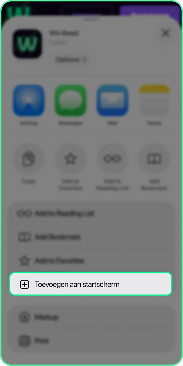 Kies Zet op beginscherm voor snelle toegang tot iOS Aviator.