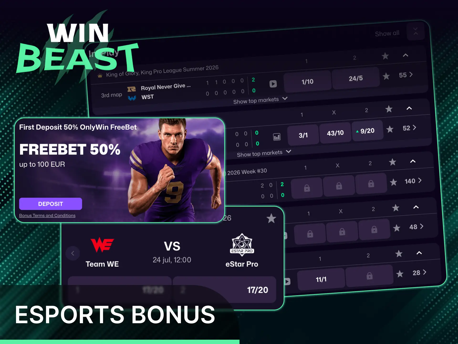 Speel mee op e-sports evenementen met de Esports Bonus sportbonussen van Win Beast.