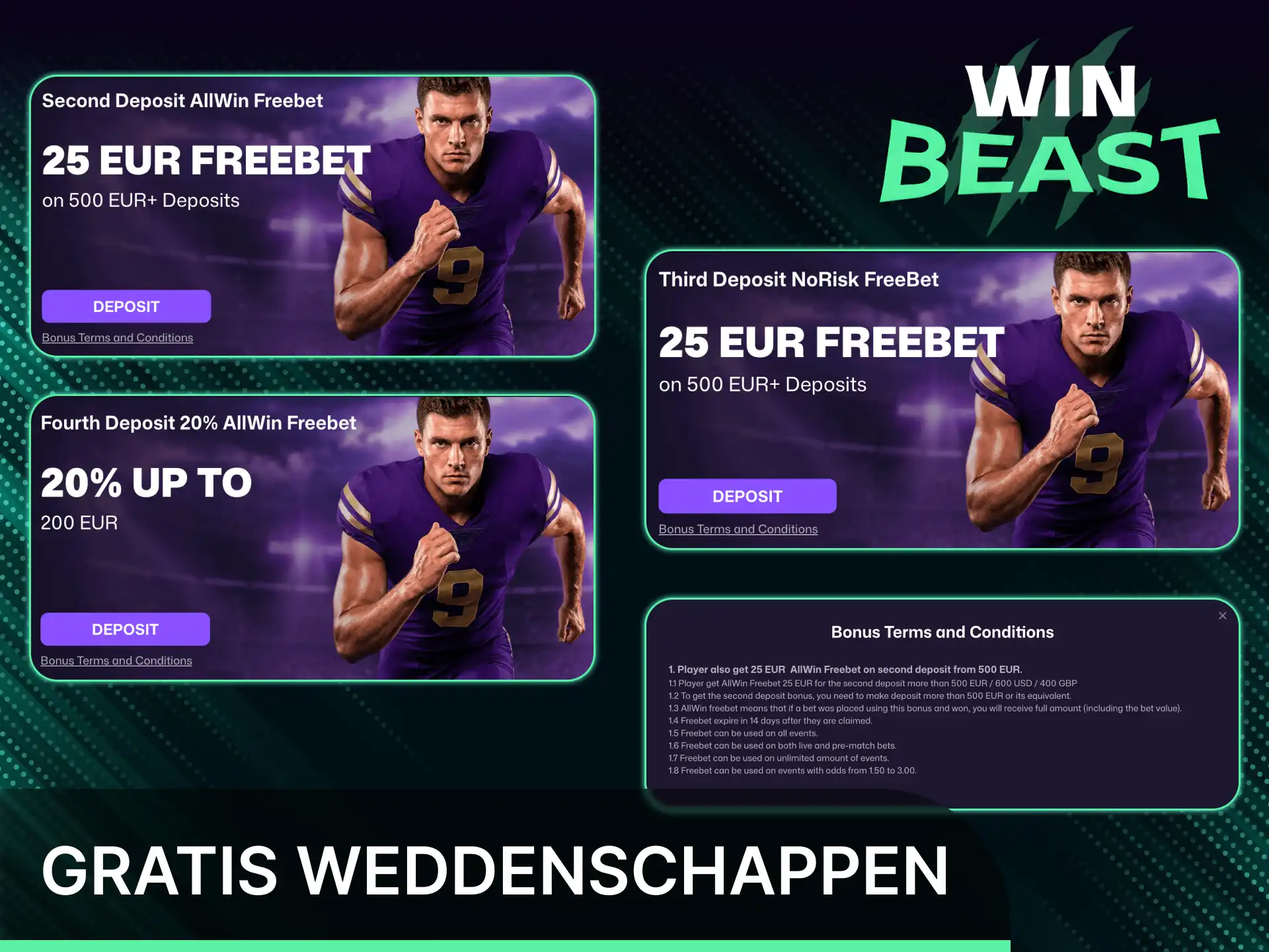 Zet gratis in met exclusieve gratis weddenschappen sportbonussen bij Win Beast.