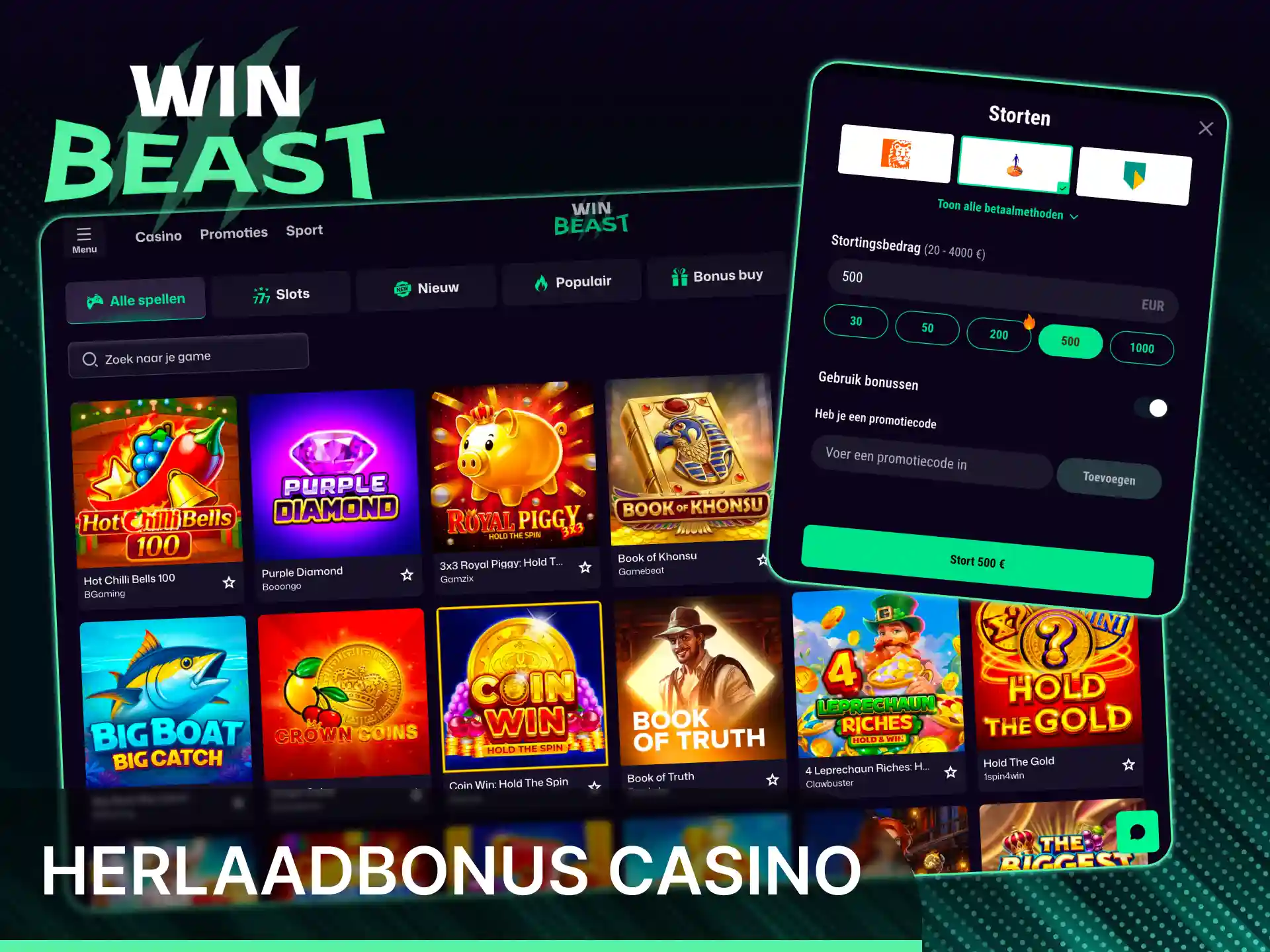 Pak een extra herlaadbonus casinobonussen voor het opwaarderen bij Win Beast.