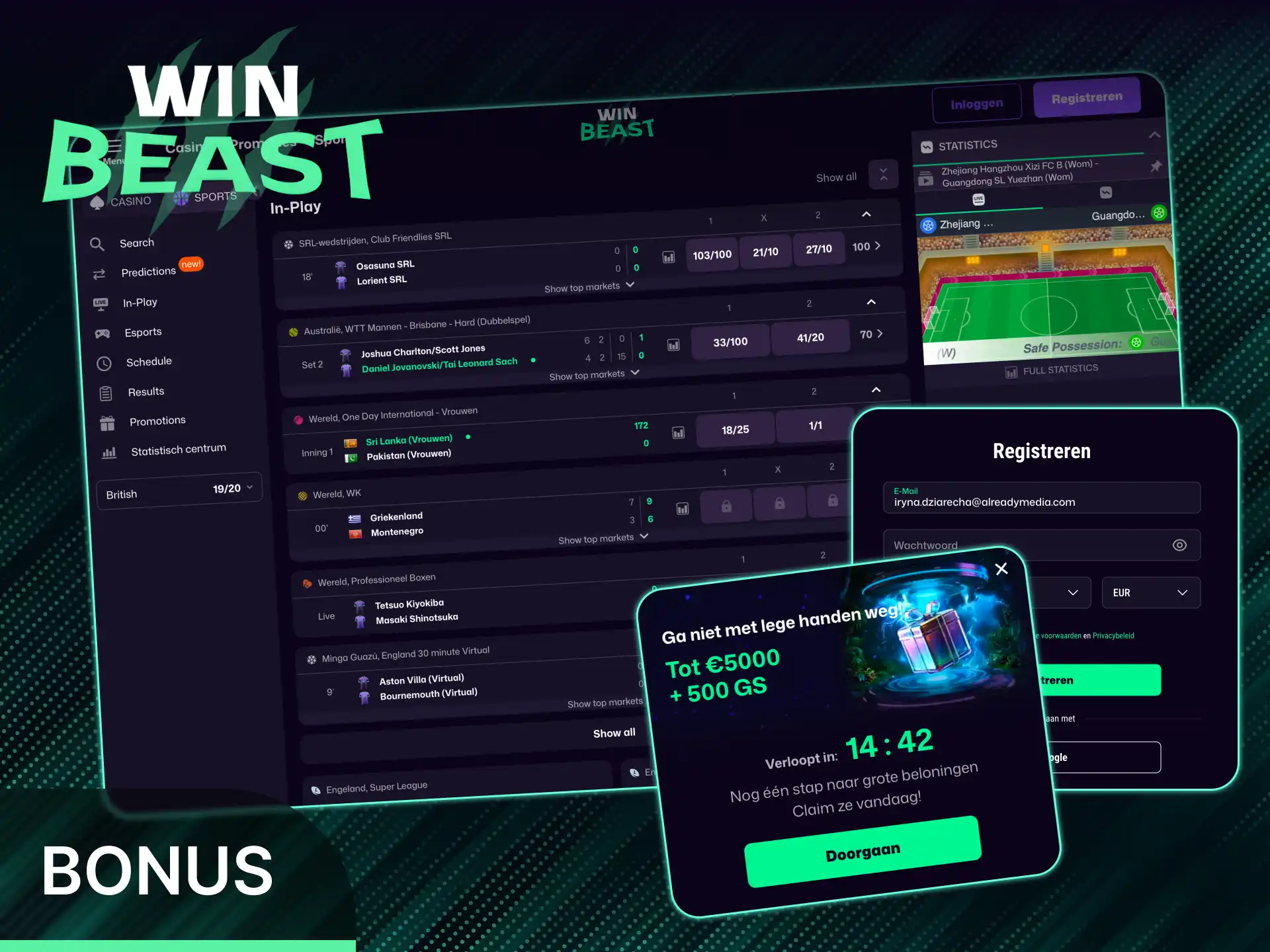 Maak een account aan bij Win Beast en pak jouw eerste casino bonus.