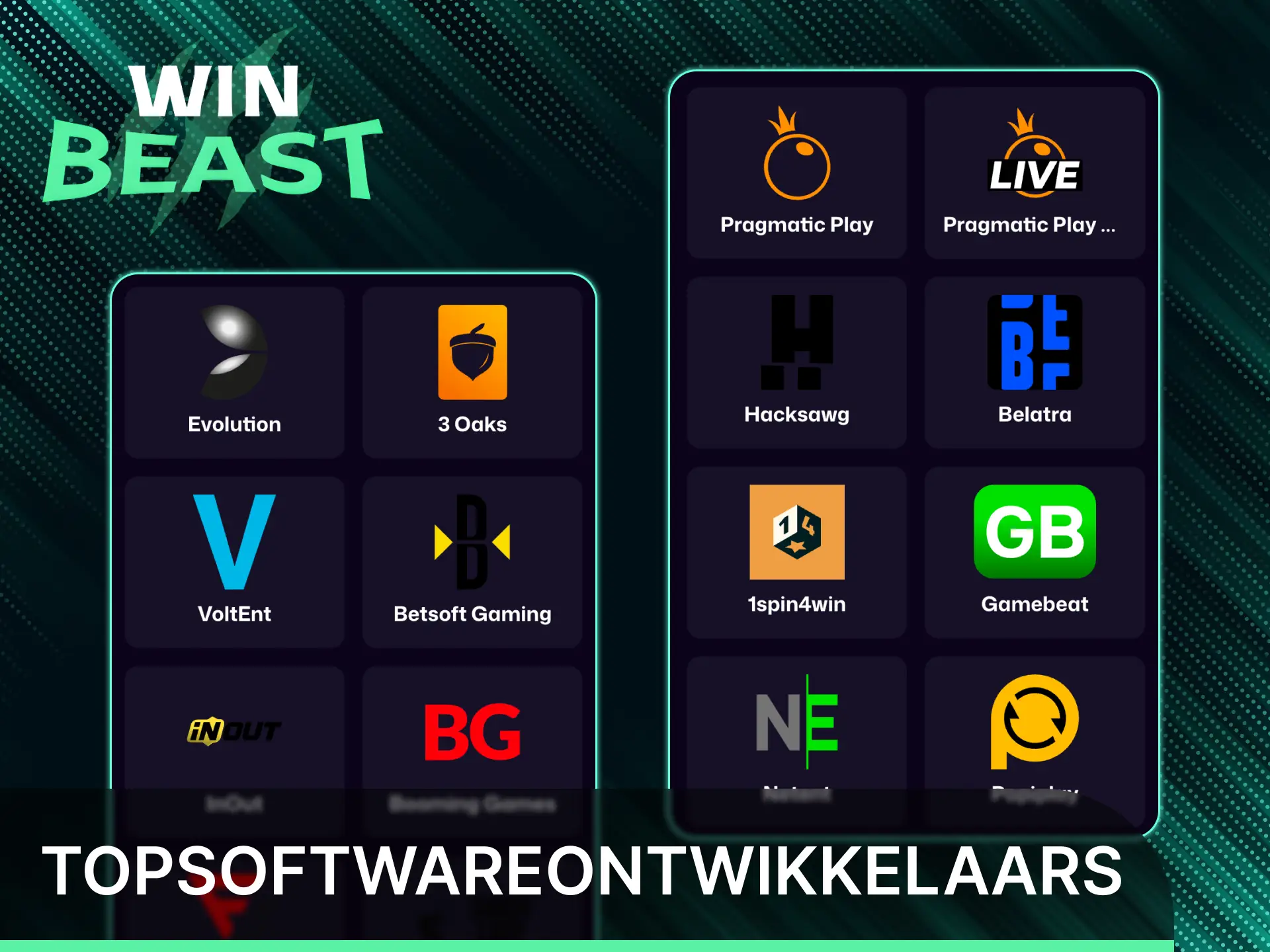 Bekijk de top softwareontwikkelaars van casinospellen op het Win Beast platform.