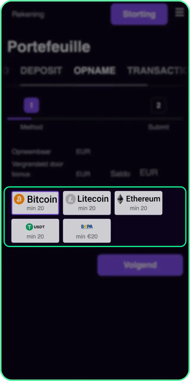 Kies een opnamemethode voor het veilig geld opnemen bij Win Beast.
