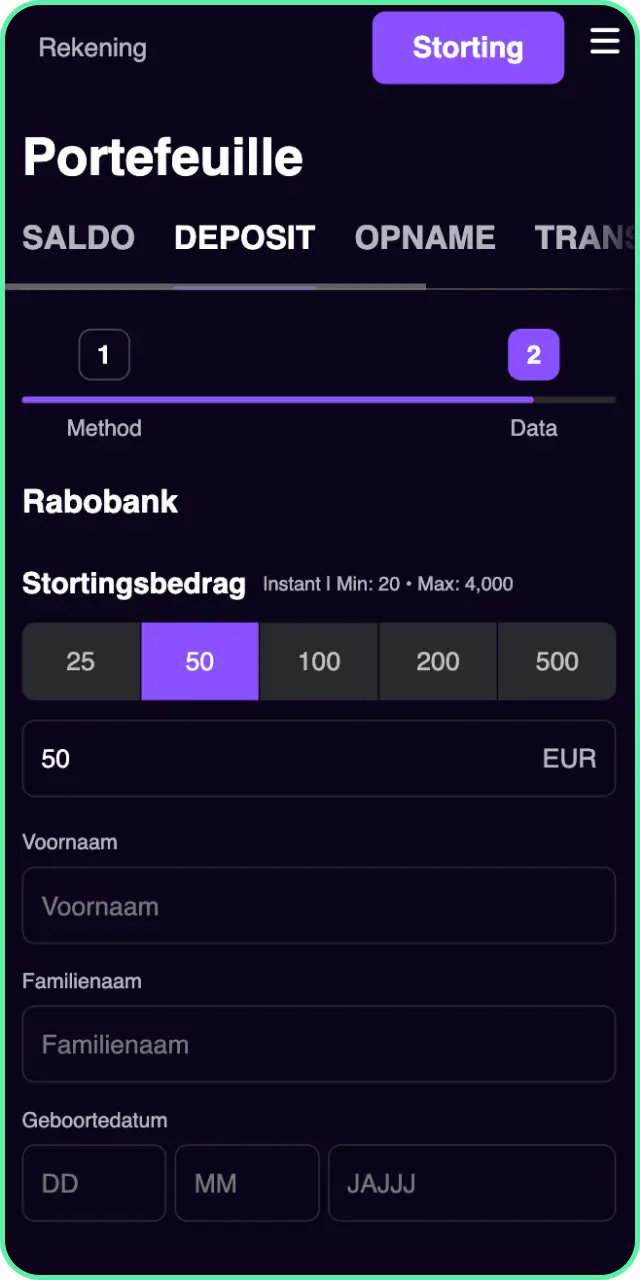 Doe een kwalificerende storting voor het activeren van de welkomstbonus.