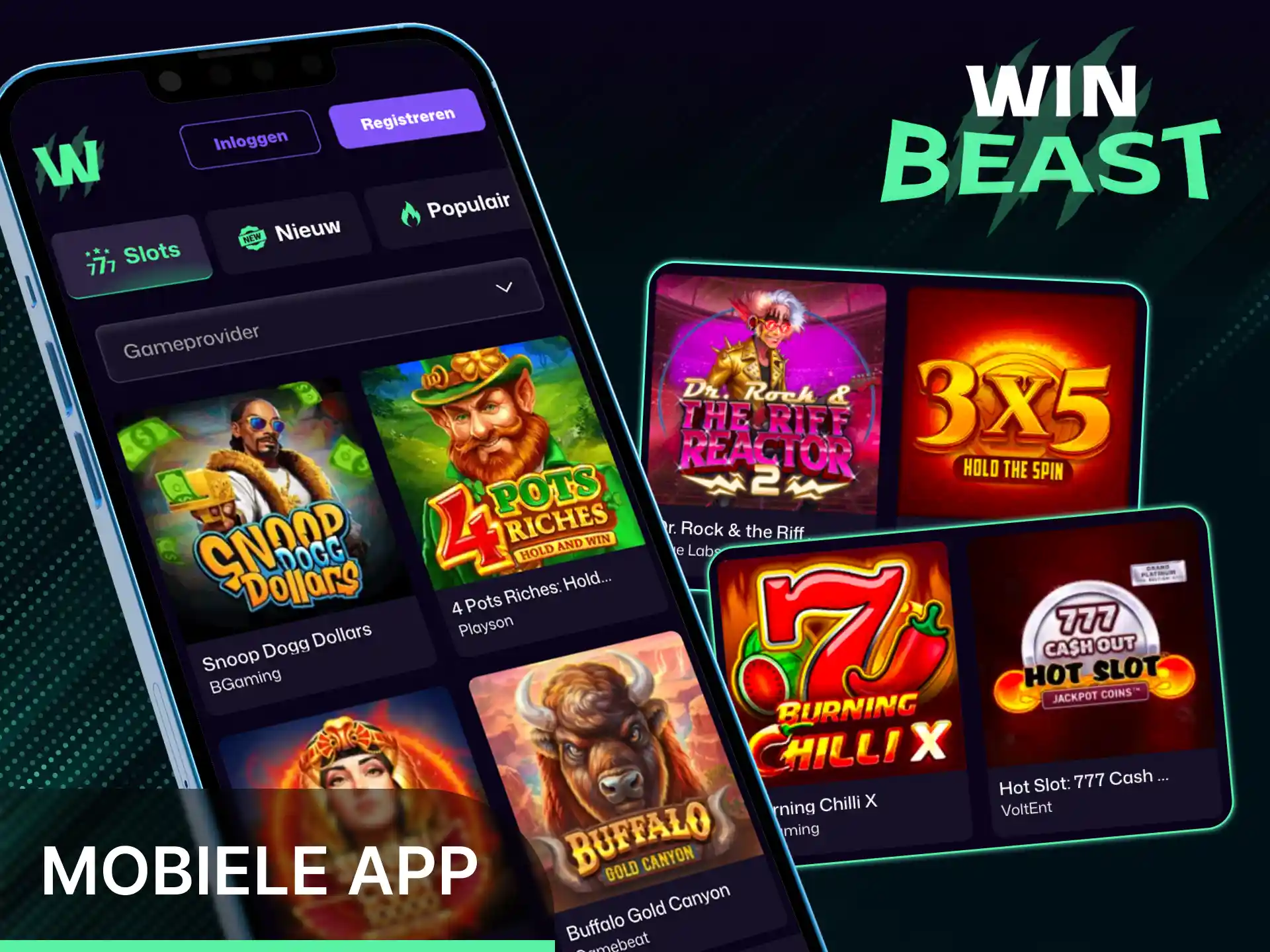 Speel je favoriete gokkasten via de mobiele app van Win Beast.