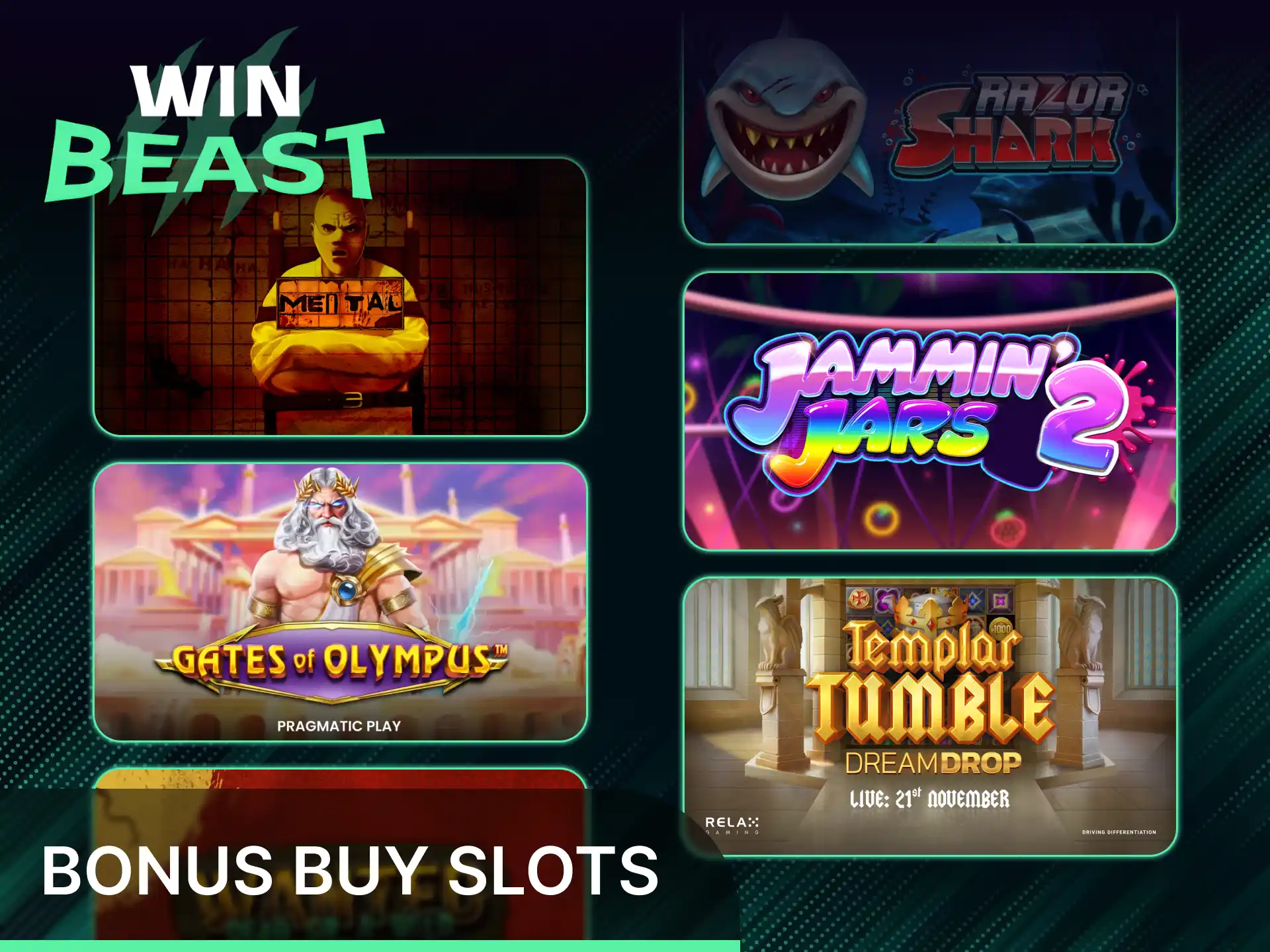 Koop direct bonusfeatures bij soorten gokkasten in het Win Beast casino.