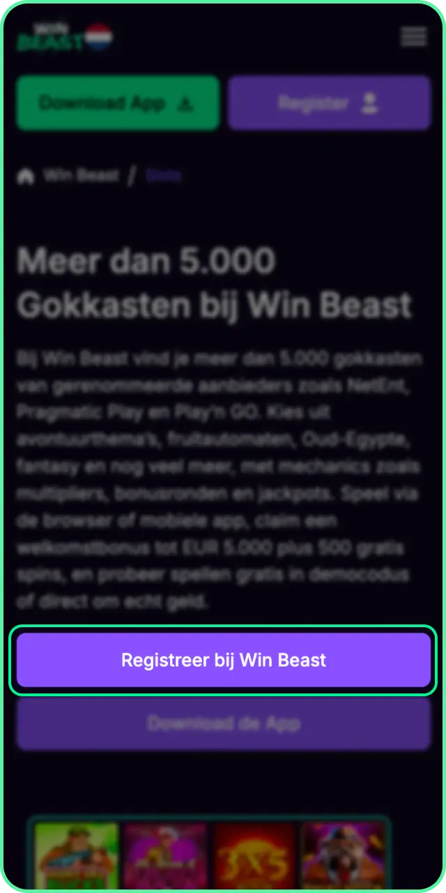 Log in op je profiel om te beginnen met gokkasten bij Win Beast.