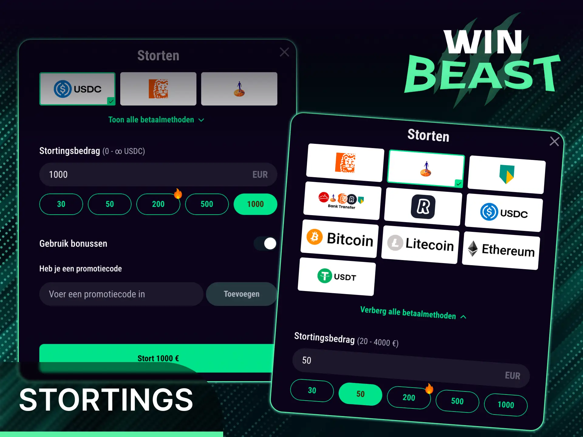 Bekijk betrouwbare stortings- en opnamemethoden voor het spelen op Win Beast gokkasten.