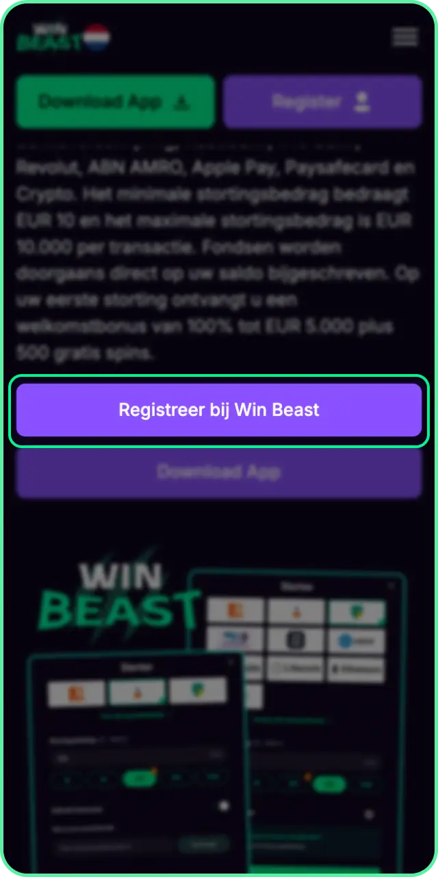 Maak een account aan om te beginnen met de stortingsinstructies bij Win Beast.